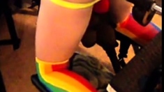 Boytoyslutboy rainbow socks fuck machine big black dildo