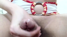 Trans wanks off big cock closeup on webcam