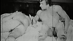 Submissive young guy takes every inch down his throat in vintage video