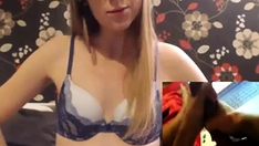 Cute tiny teen is scared of huge dick on webcam