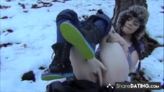 Sexy Teen Mastrubate Outdoor In The Snow